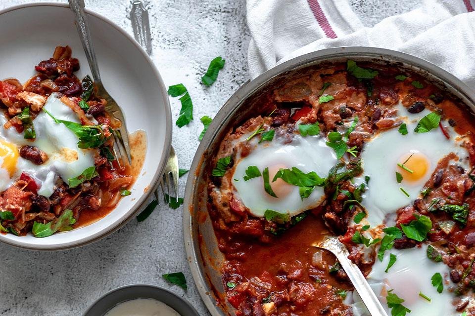 One Pot Spinach and Red Bean Shakshuka