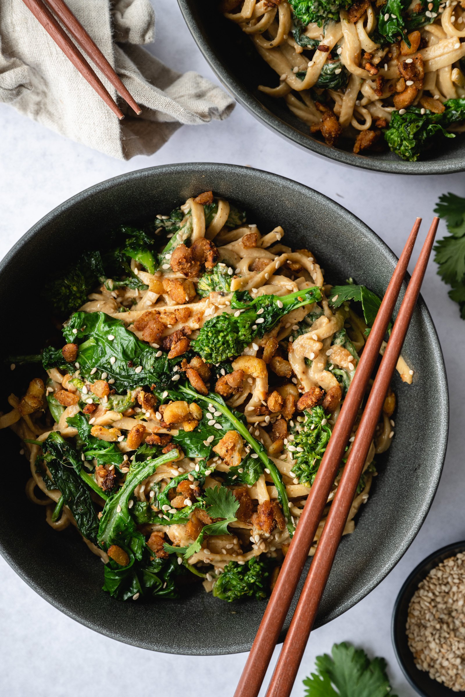 Vegan Tahini Noodles with Broccoli Rabe &amp; Tempeh