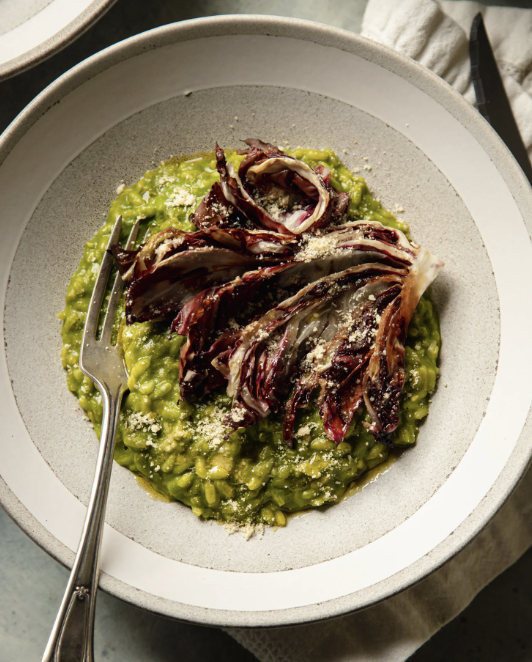 Broccoli Rabe Risotto with Balsamic Roasted Radicchio