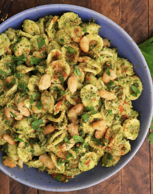 Broccoli Rabe Pesto Pasta With Crispy White Beans