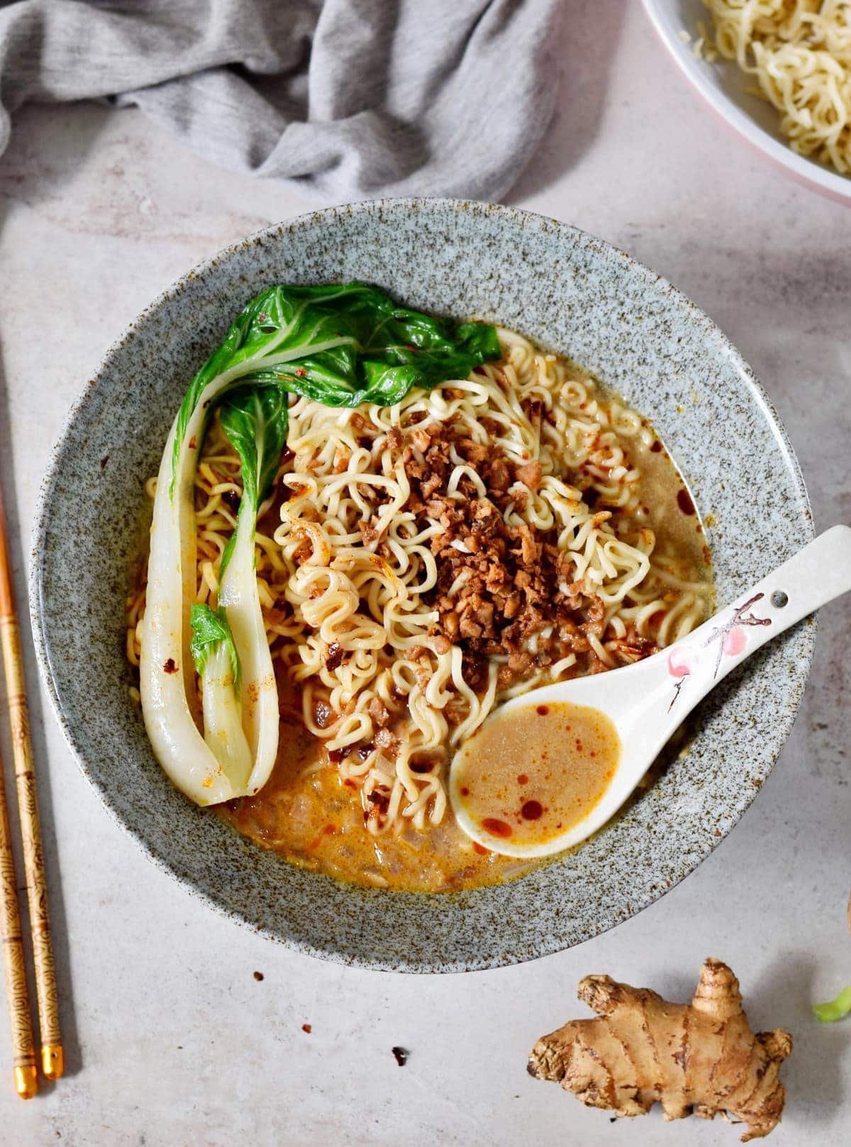 Vegan Tantamen Ramen with Bok Choy