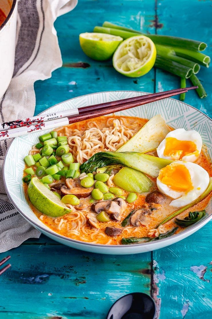 Coconut Noodle Soup with Edamame and Bok Choy