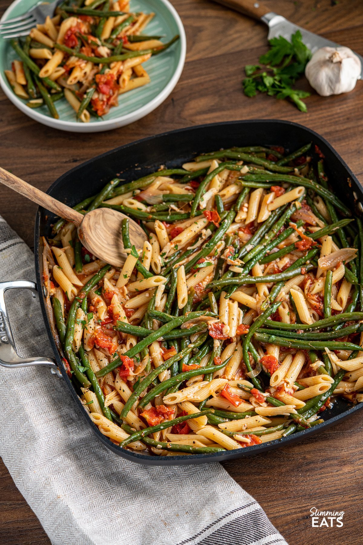 Roasted Green Bean and Tomato Pasta