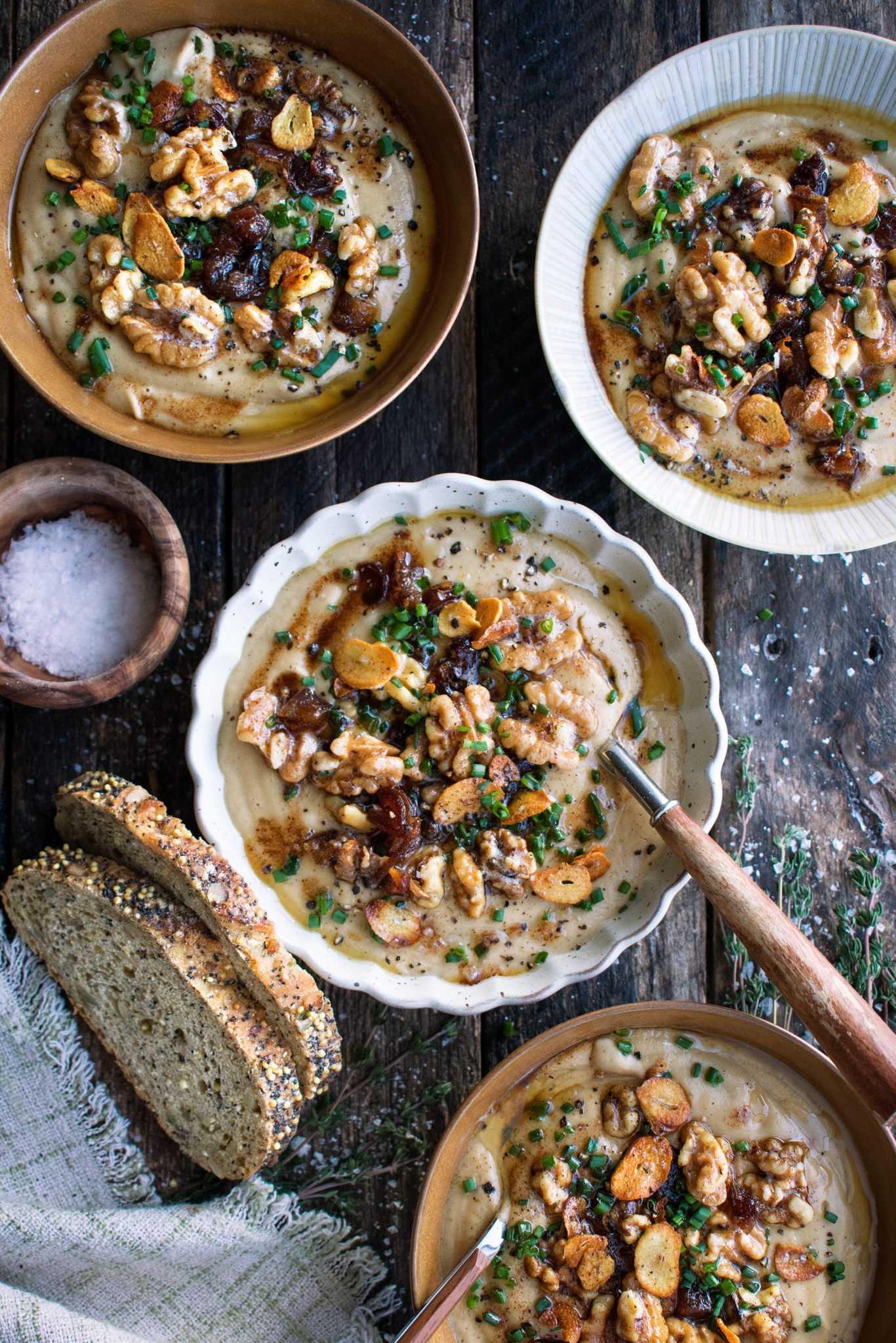 Roasted Garlic Parsnip Soup with Brown Butter Walnuts 