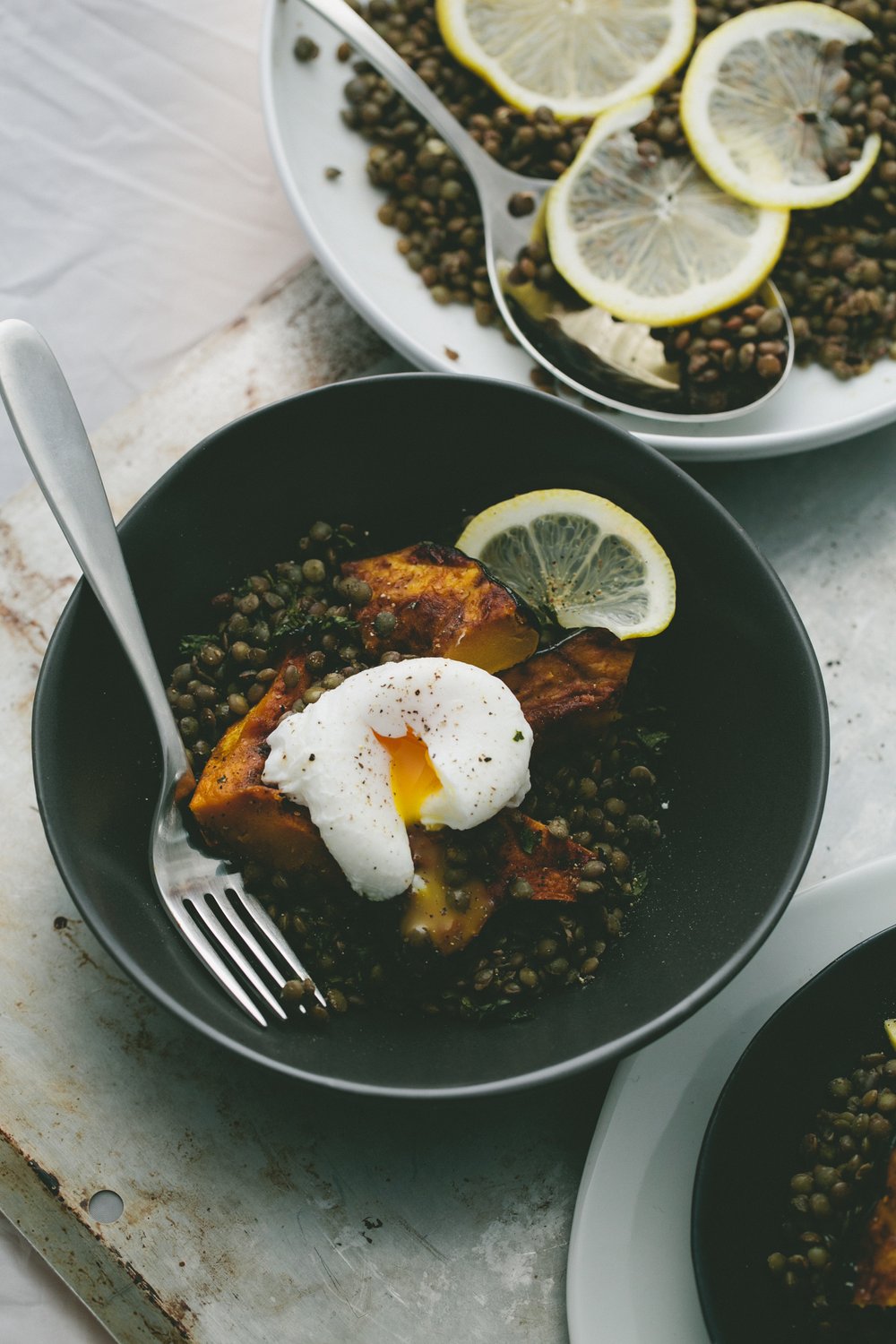 Lentils + Roasted Acorn Squash + Poached Egg