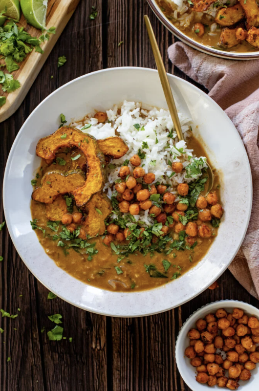 Acorn Squash Curry with Lentils &amp; Roasted Chickpeas