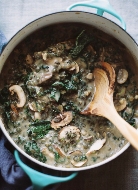 Creamy French Lentils with Mushrooms &amp; Kale
