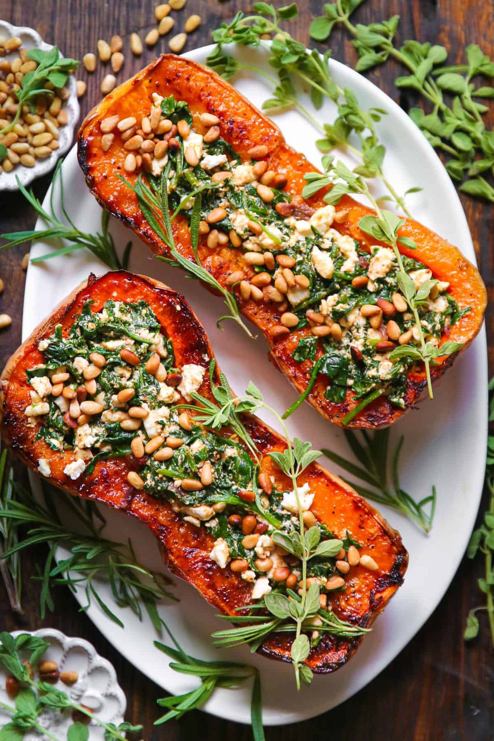 Roasted Butternut Squash with Feta and Spinach