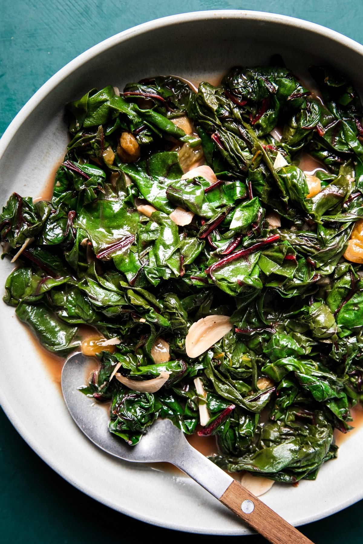 Braised Greens with Golden Raisins and Maple