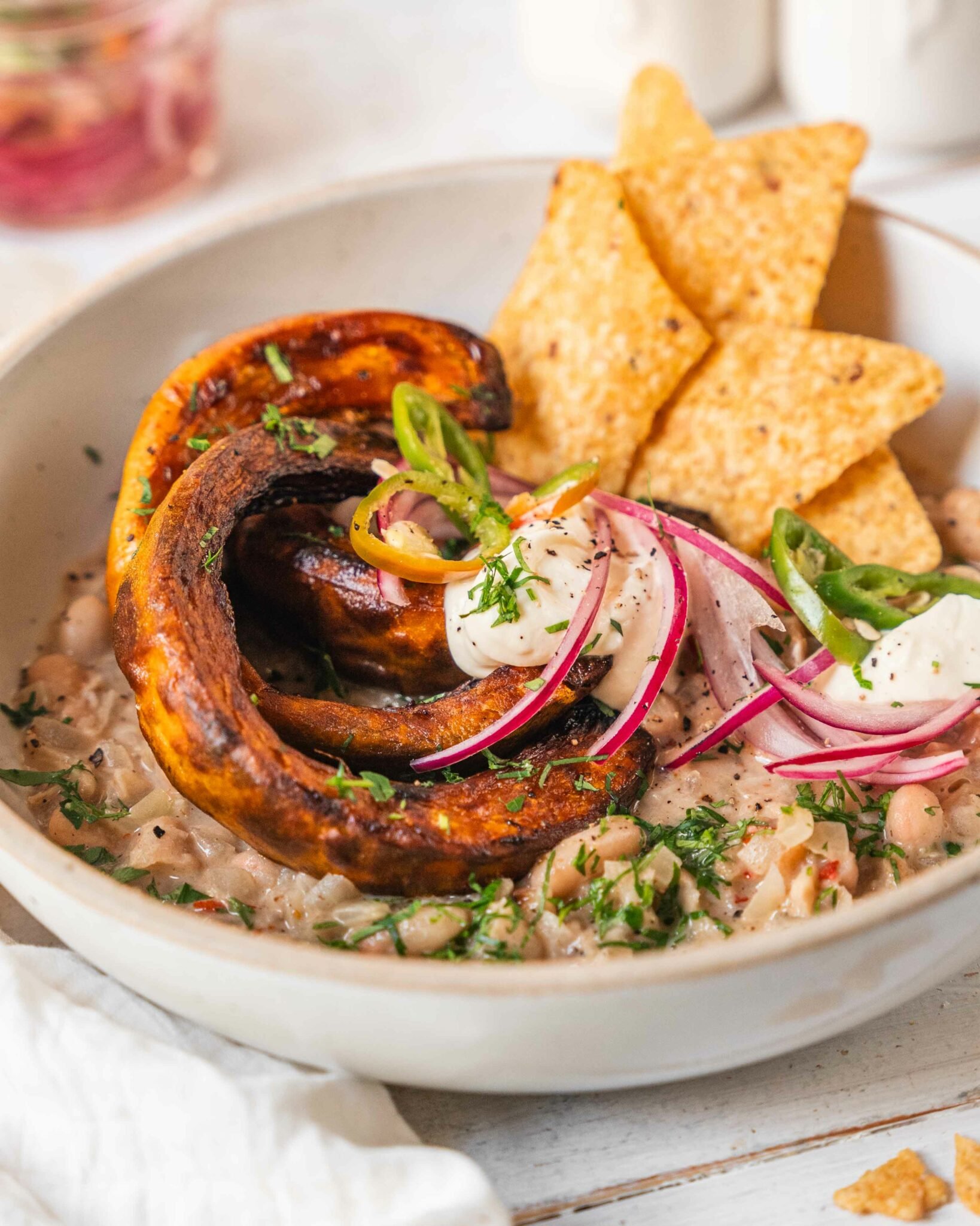 White Bean Chilli with Roasted Pumpkin