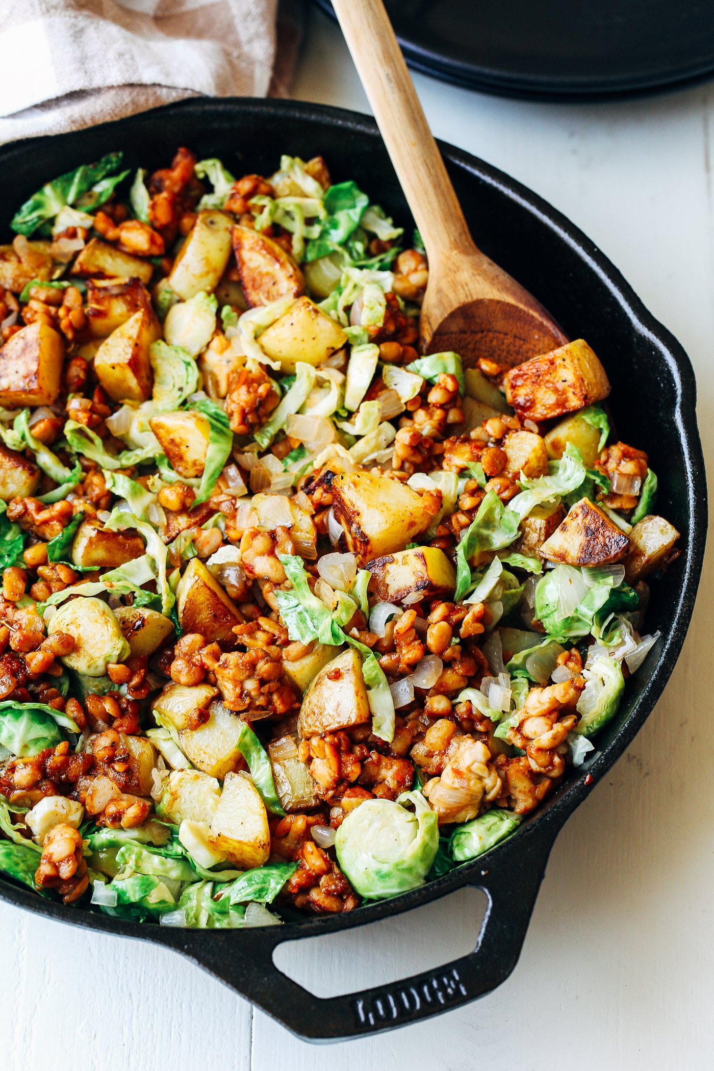 Smokey Maple Tempeh Hash with Brussel Sprouts