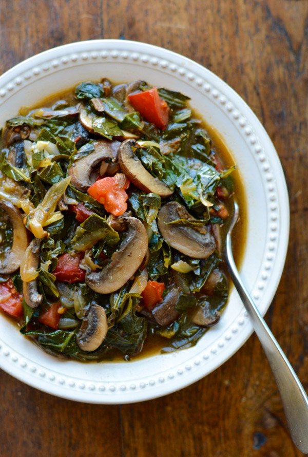 Southern Style Vegan Collard Greens with Mushrooms