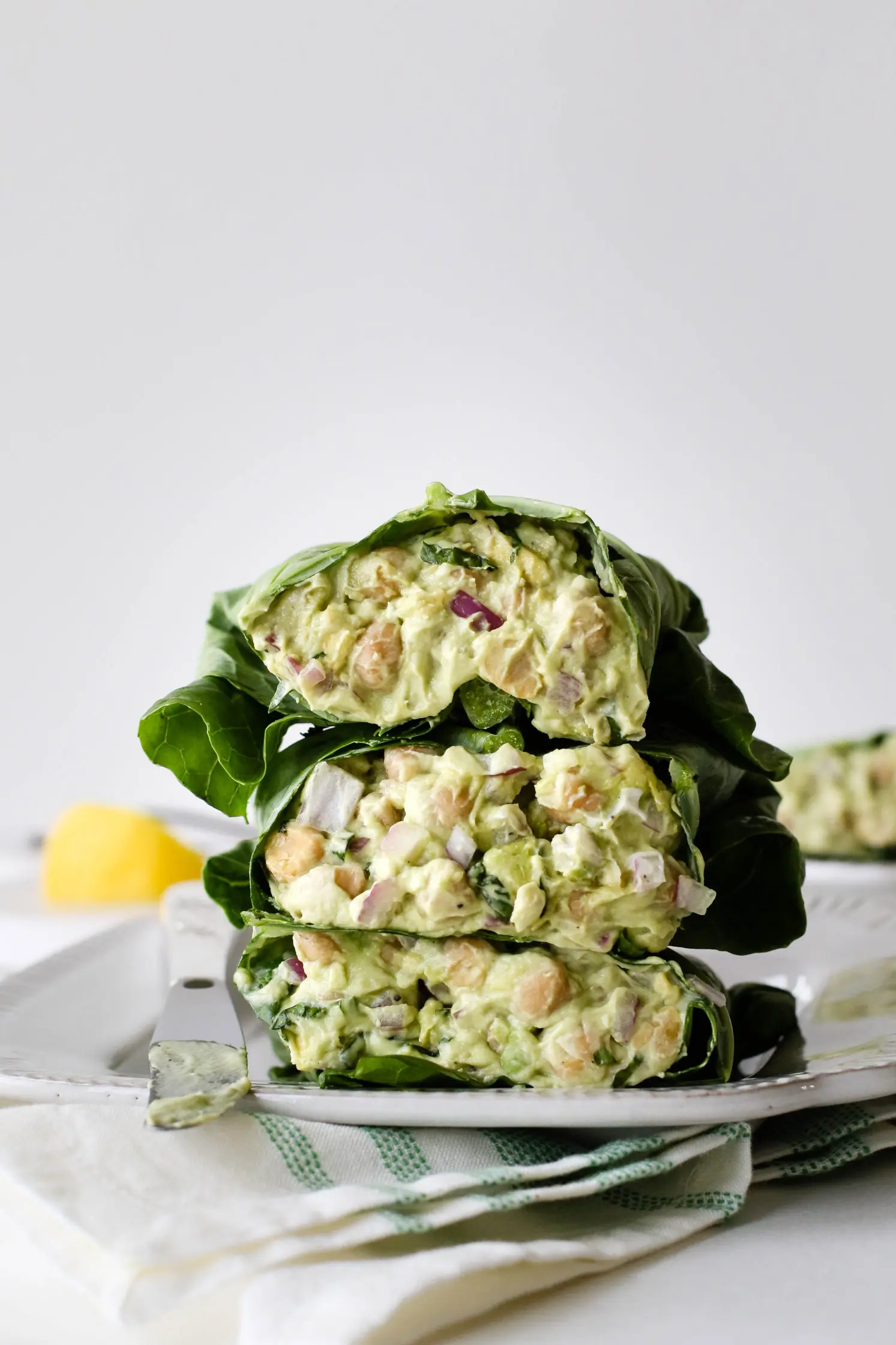 Green Chickpea Salad Collard Wraps