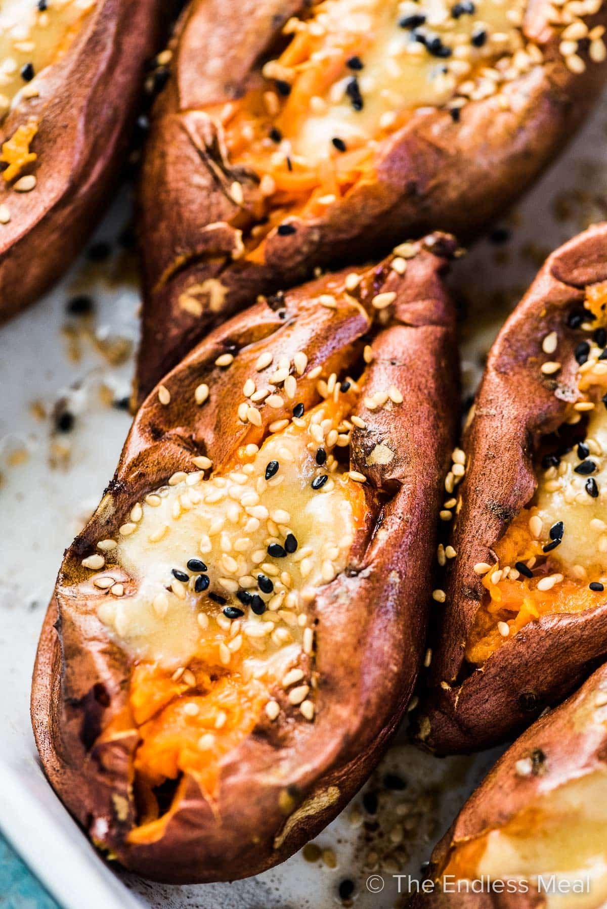 Roasted Sweet Potatoes with Miso Tahini Butter