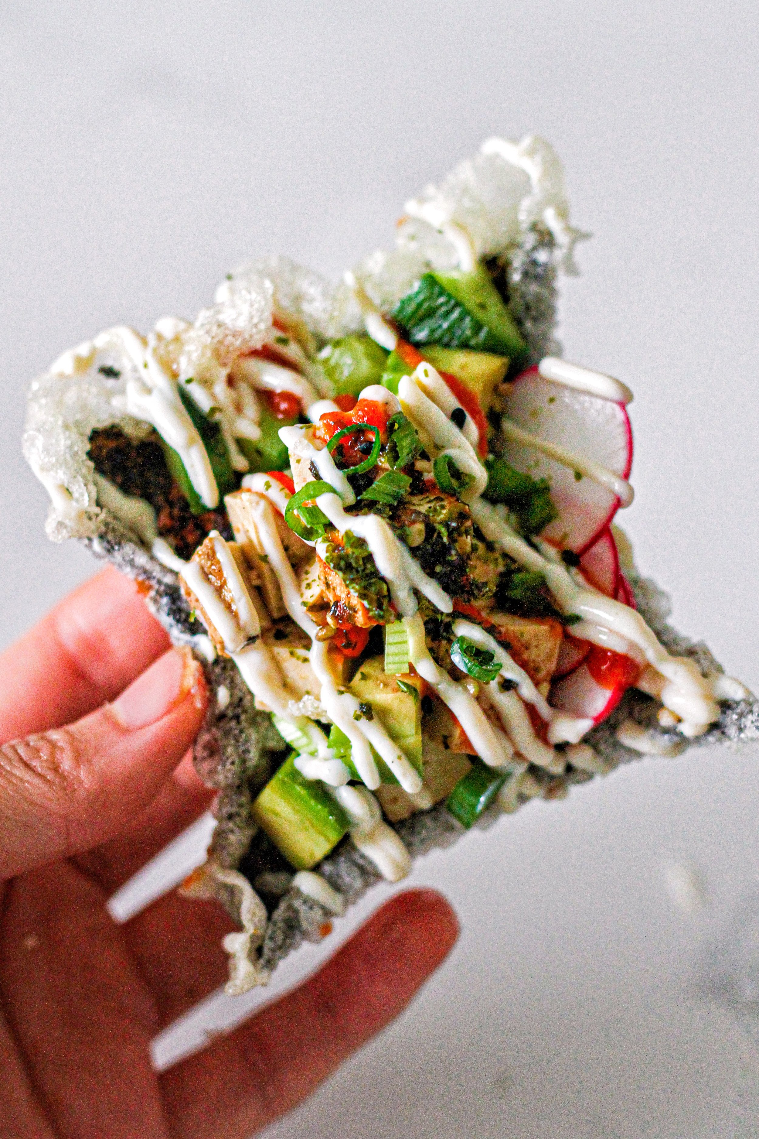 Seaweed Rice Paper Crackers topped with Tofu &amp; Veggies