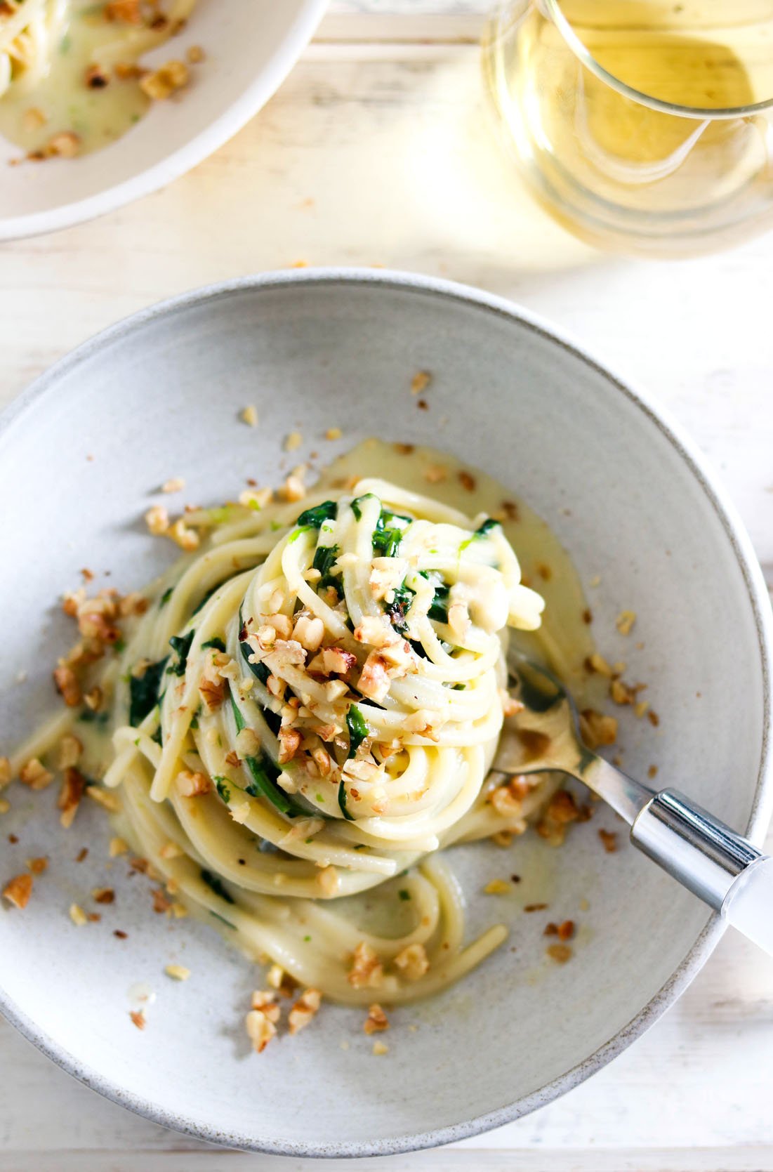 Quick Spaghetti with Spinach and Gorgonzola