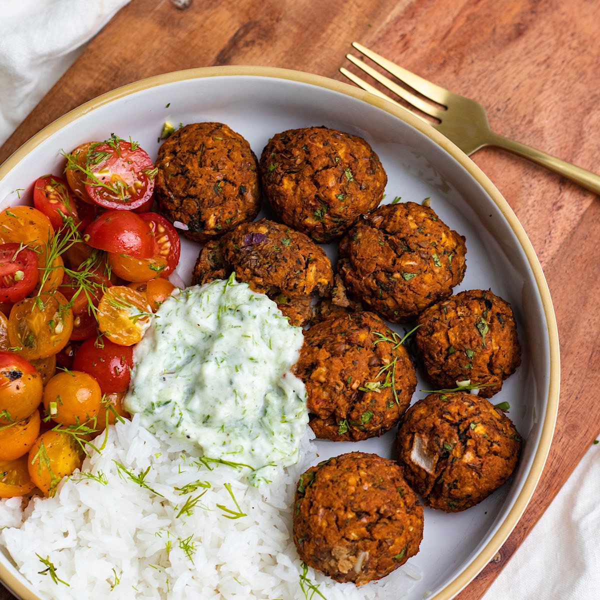 Baked Greek Lentil Meatballs with tzatziki