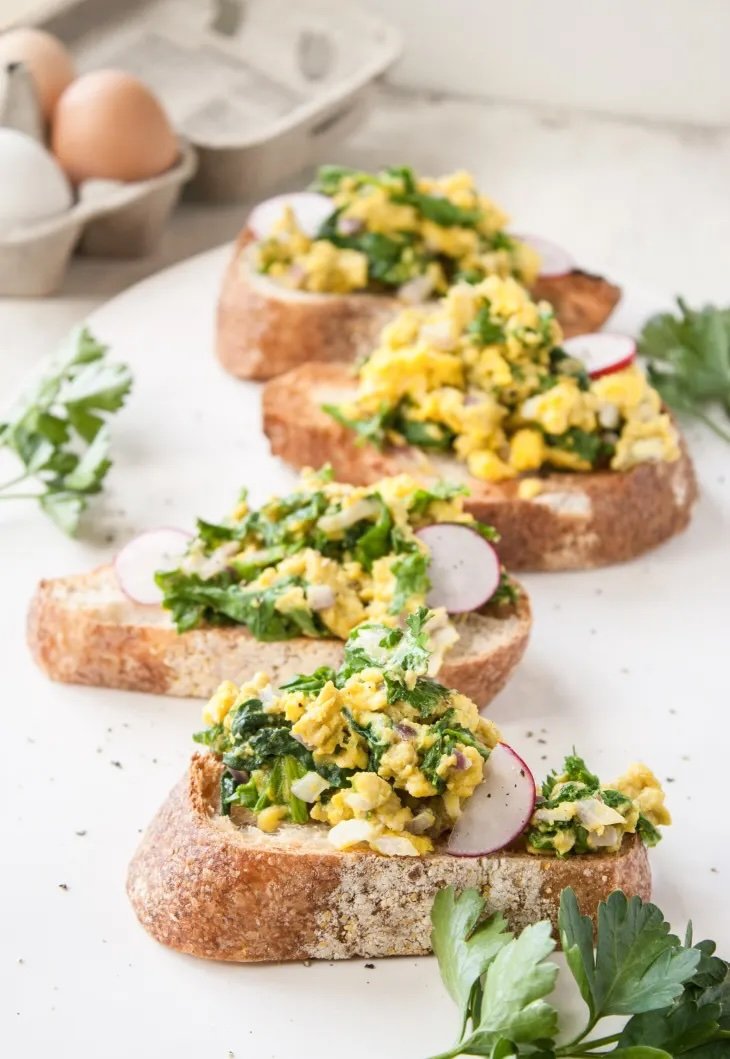 Scrambled Eggs &amp; Mustard Greens on Toast