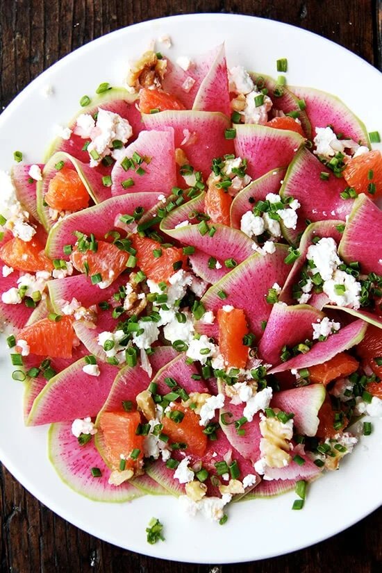 Watermelon Radish, Orange &amp; Goat Cheese Salad