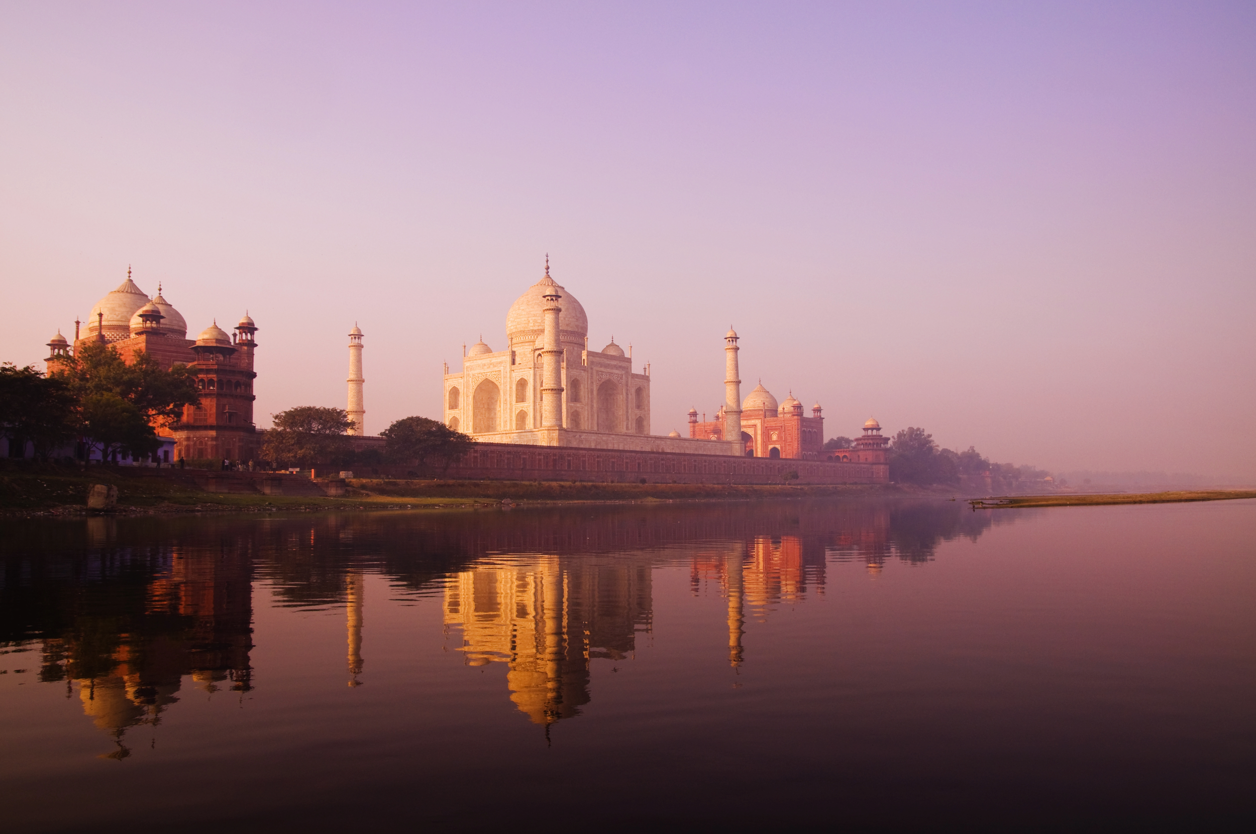 A river-side view of the Taj Mahal