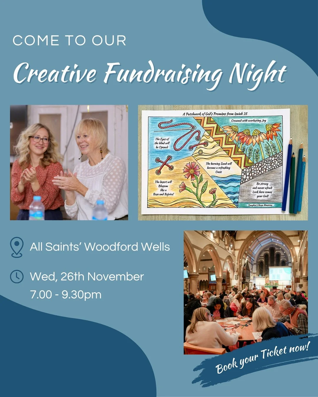 Join us for our Creative Fundraising Night at All Saints' Woodford Wells!
Experience our ministry through an evening of colouring, creating, and encountering God, and discover how creativity and prayer is bringing hope, healing, and transformation to