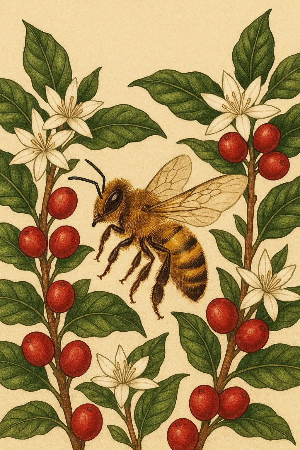 From blossom to bean, it all starts with the buzz. 🐝 Coffee plants rely on pollinators like bees to thrive, helping transform delicate white blossoms into the red cherries that hold your morning brew. So when you are sipping on your next coffee, don