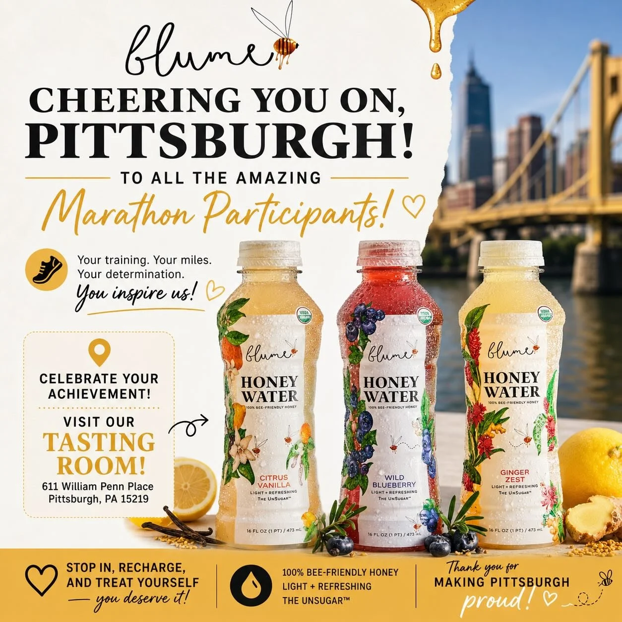 Wishing all @pghmarathon participants a safe and successful event here in our beautiful hometown. Stop by and let us celebrate your success! #pghmarathon #pittsburghdowntownpartnership #liveinfullblume #pittsburgh #visitpittsburgh
