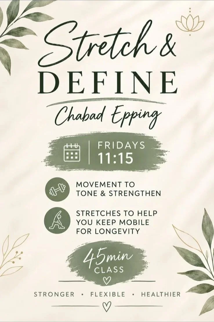 Stretch & Define - weekly women's exercise class at Chabad Epping, Fridays 11:15am, 45 minutes