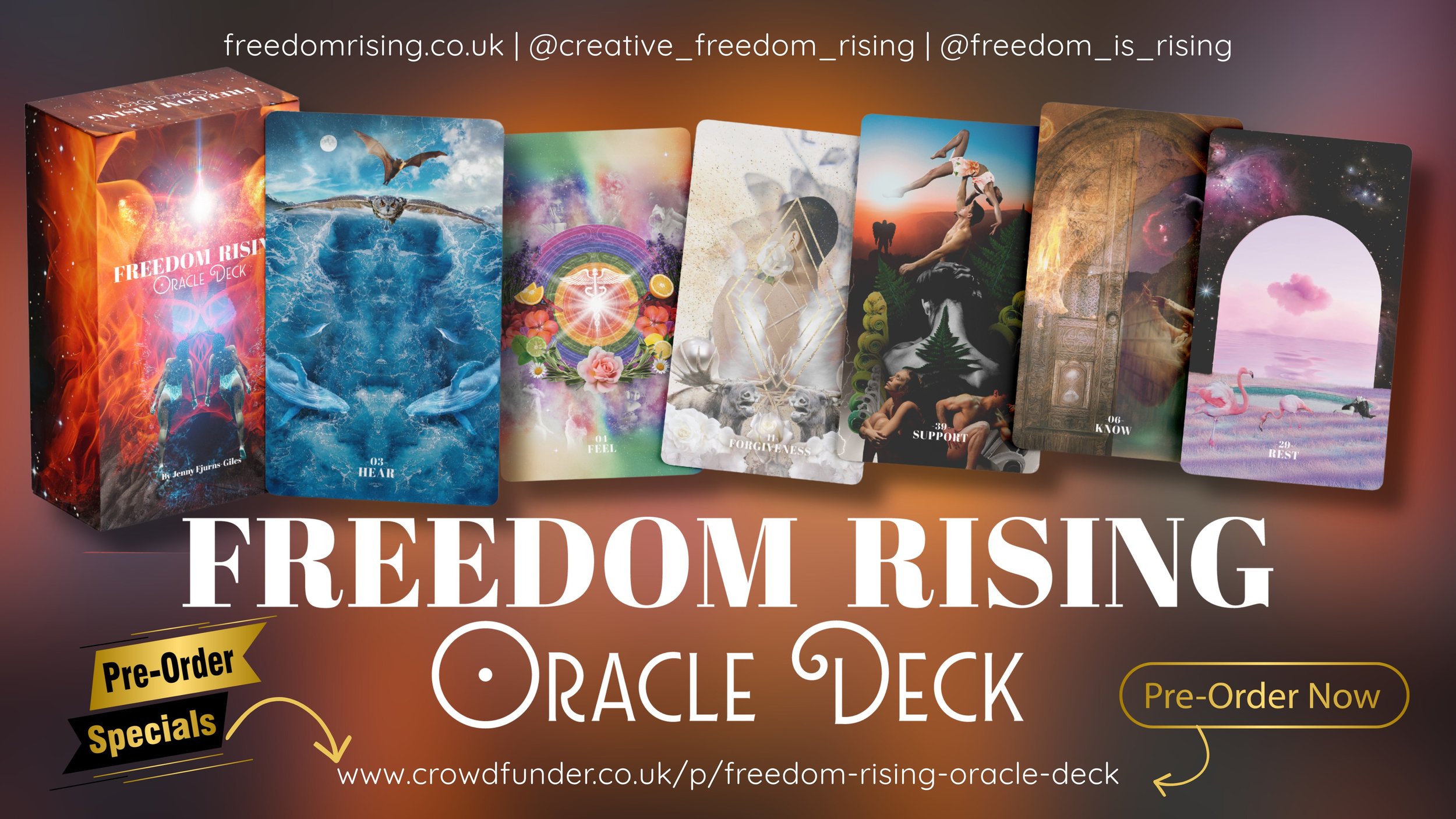 A beautifully illustrated deck of Freedom Rising Oracle Cards, designed to connect with divine energy and inspire creativity.