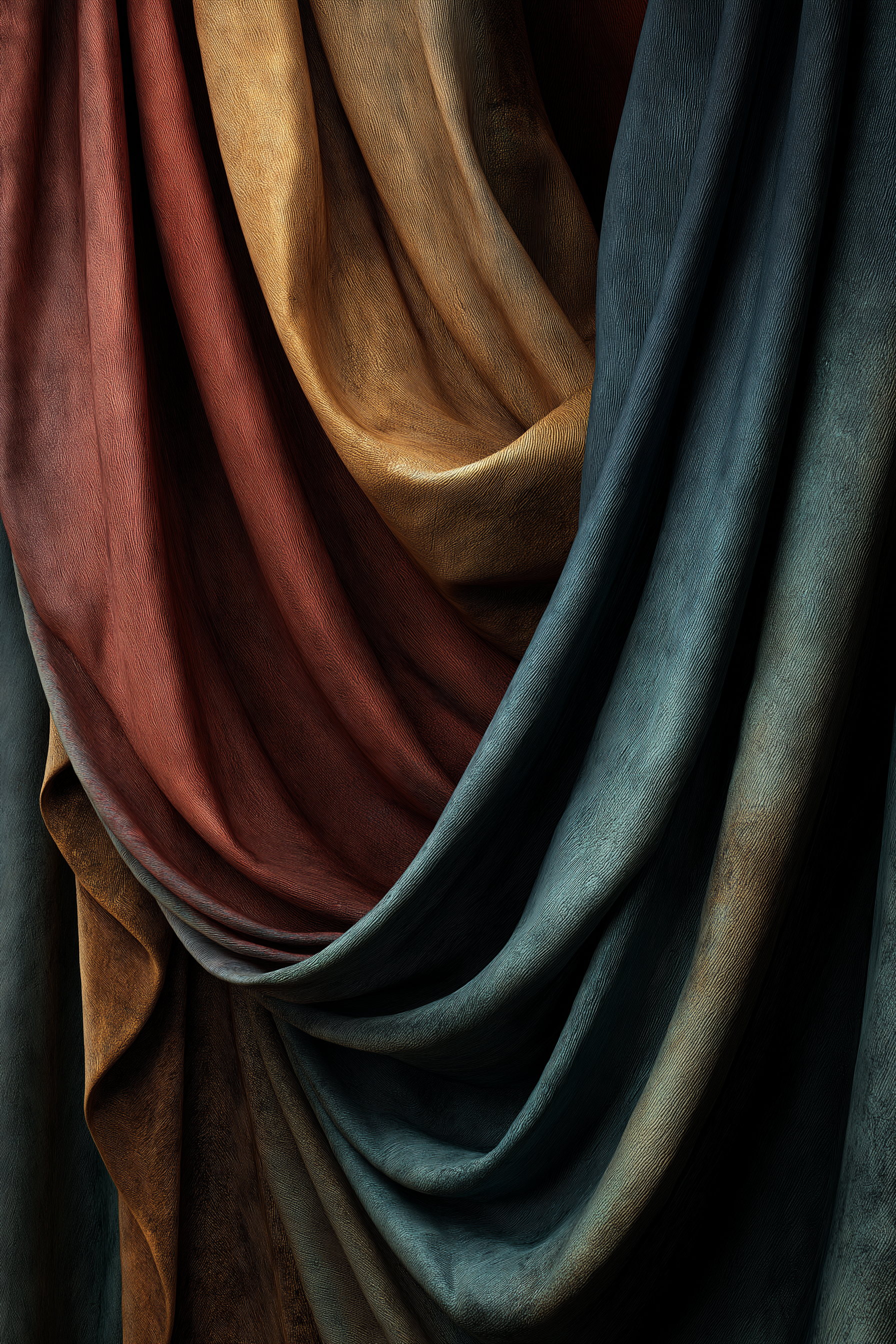 Prompt Midjourney : ancient drapes folded as background, like velvet or tapestry in these colours : https://s.mj.run/WWD60zAxL4E 