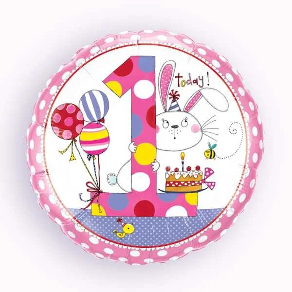 18 INCH RACHEL ELLEN AGE 1 BUNNY POLKA DOTS FOIL BALLOON