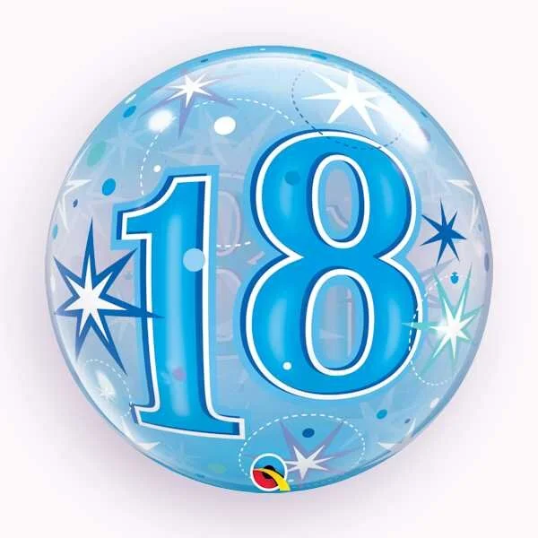 18th Blue Starburst Sparkle 22" Printed Bubble Balloon
