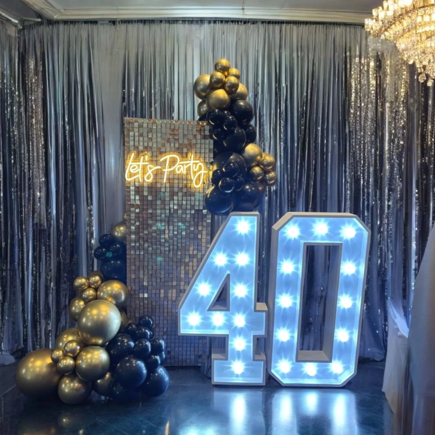

Slim Sequin Wall / Garland / Light up No's / Let's Party Sign (All Hire Only) 
Package Deal from £170