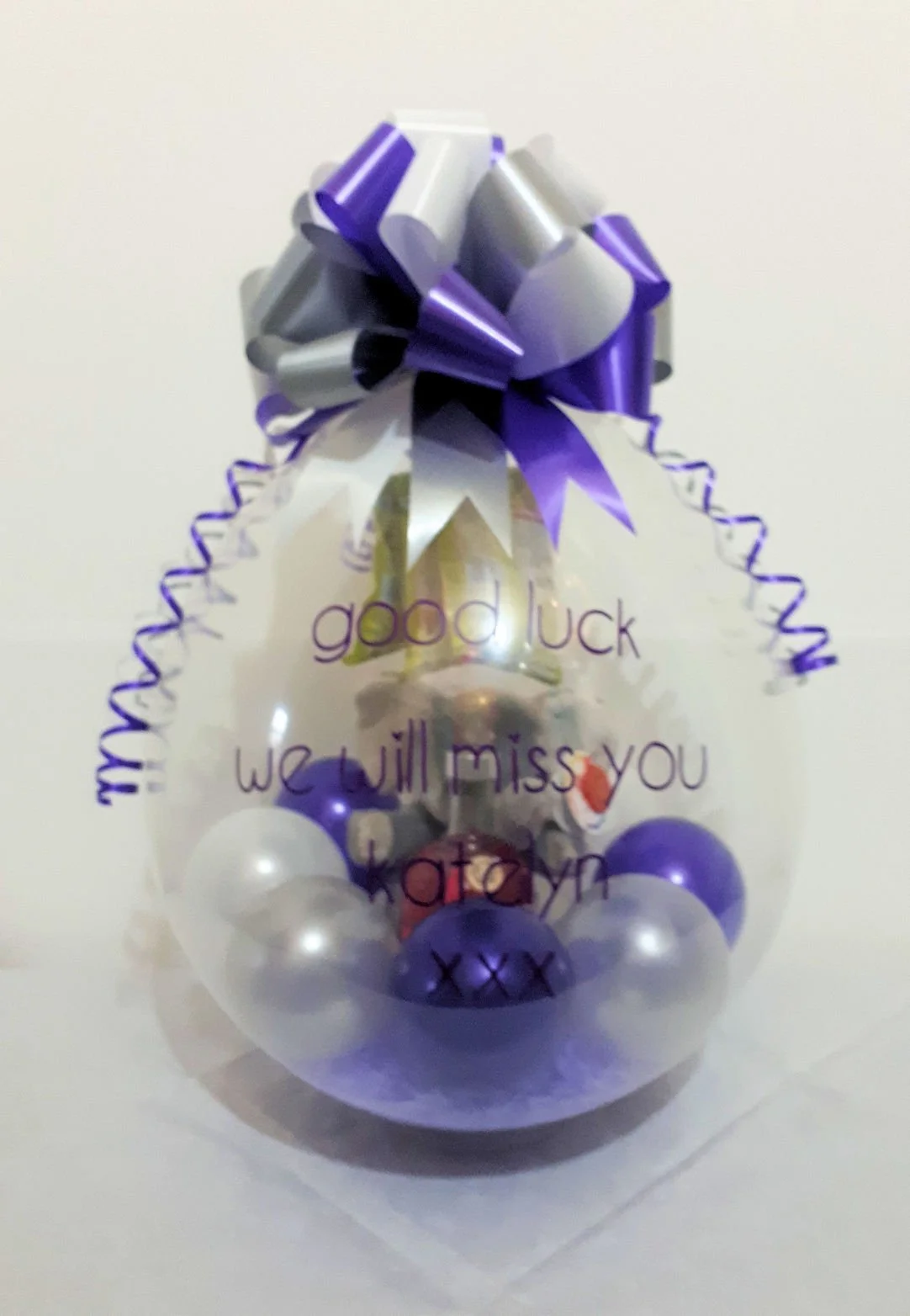 Bear/Gift in a balloon with bow topper & personalised 