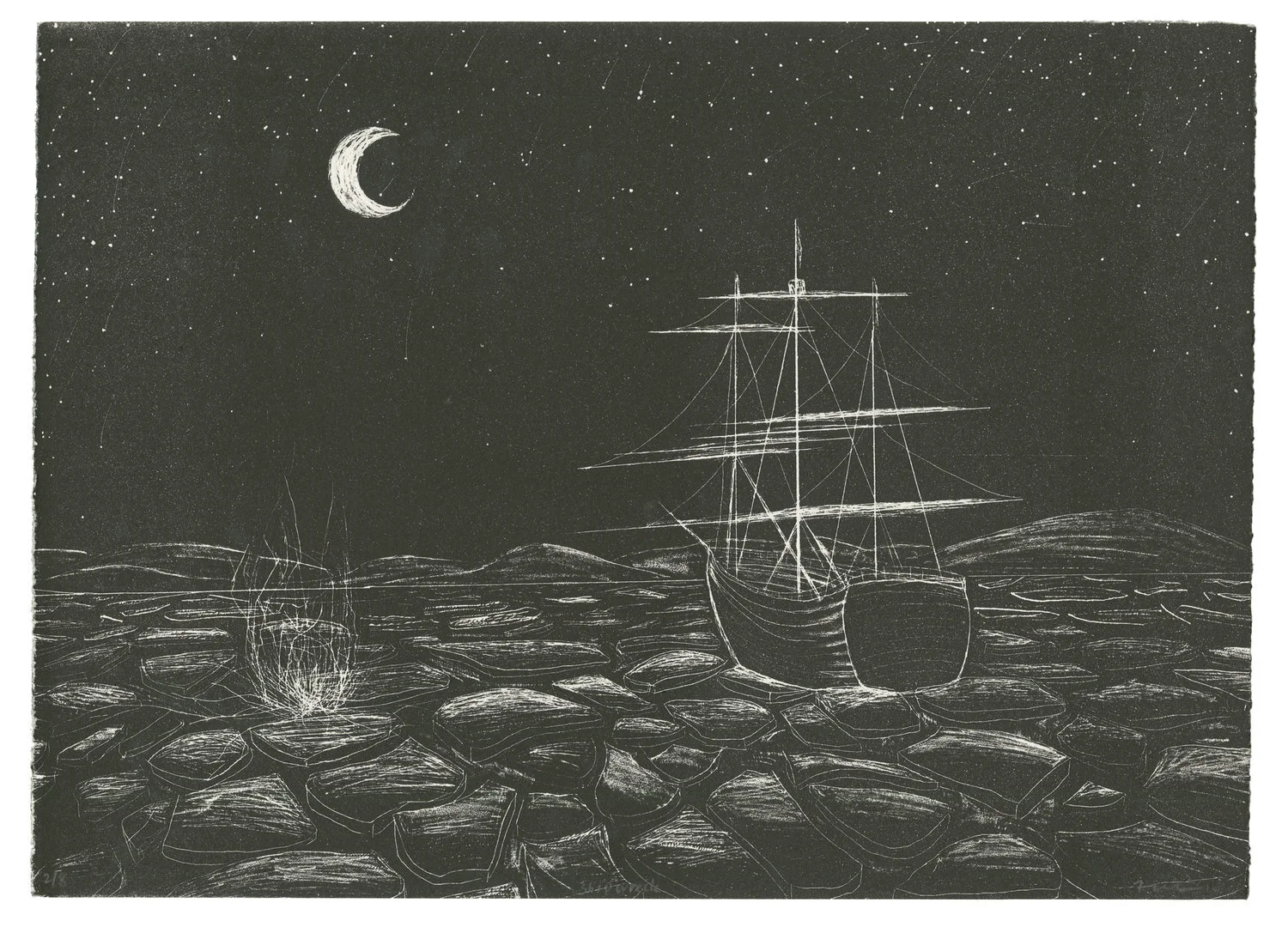Shipwreck, Manière Noire, 11 x 15 in.