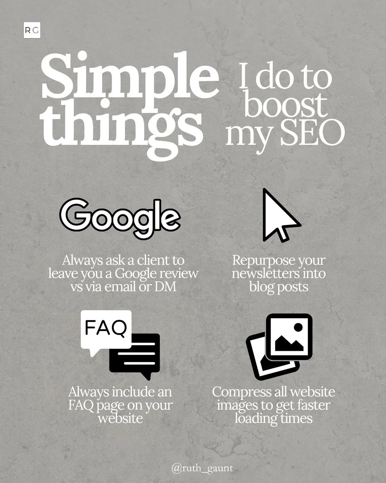 SEO doesn&rsquo;t have to be complicated or techy - sometimes it&rsquo;s the simple things that make the biggest difference!

These are four things I actually do consistently (not just tell clients to do!) that help boost my search rankings without n