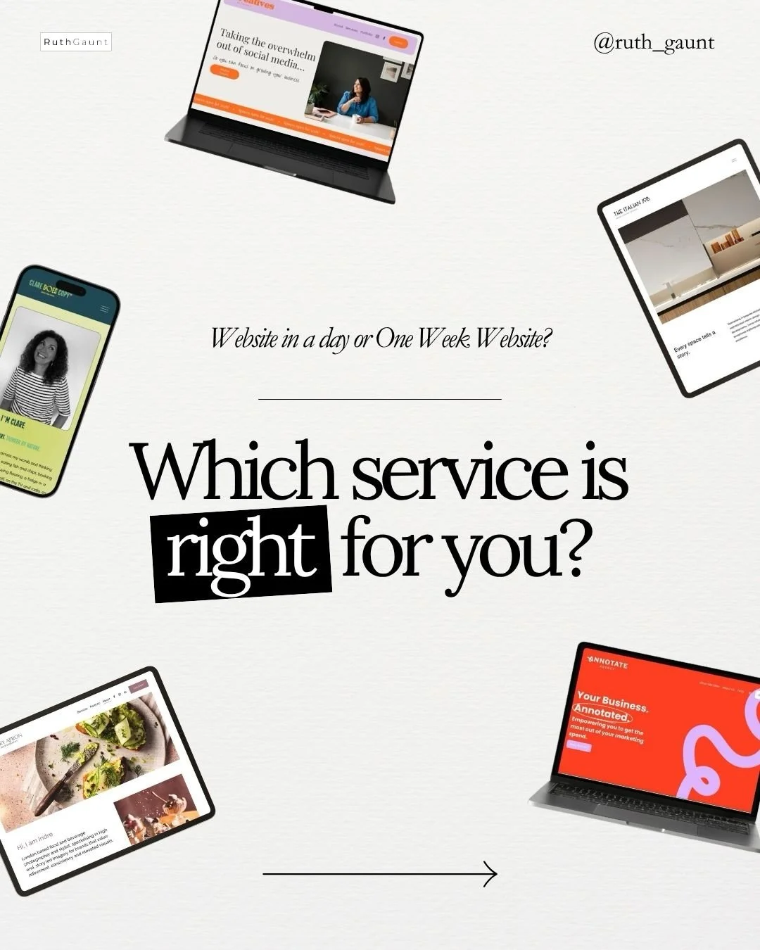 Wondering whether you should book Website in a Day or One Week Websites? I made a little quiz to help you figure it out!

There&rsquo;s no right or wrong answer here - both services are brilliant, they&rsquo;re just designed for different stages of b