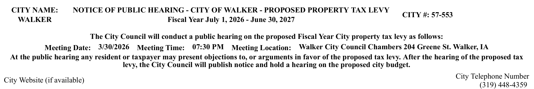 FY27 Proposed Property Tax Levy Hearing