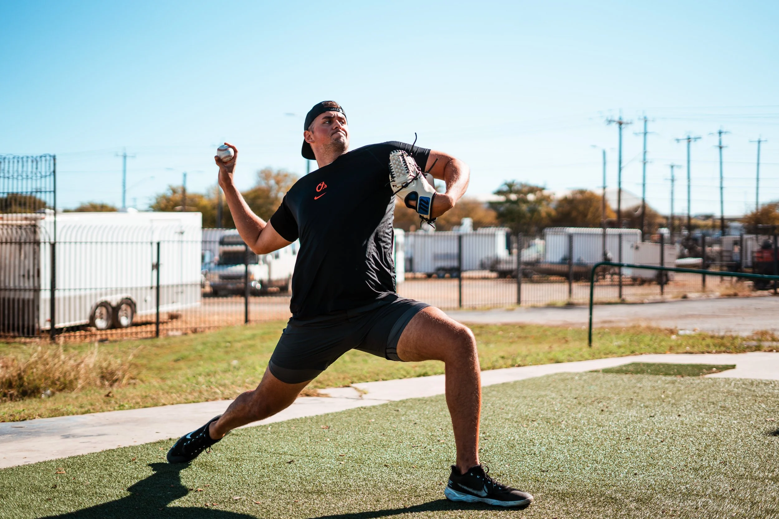 Photo of Cameron Foster, a right-handed pitcher for the Baltimore Orioles of the MLB. Foster works out in the offseason at Dynamic Sports Training (DST) in San Antonio, Texas.
