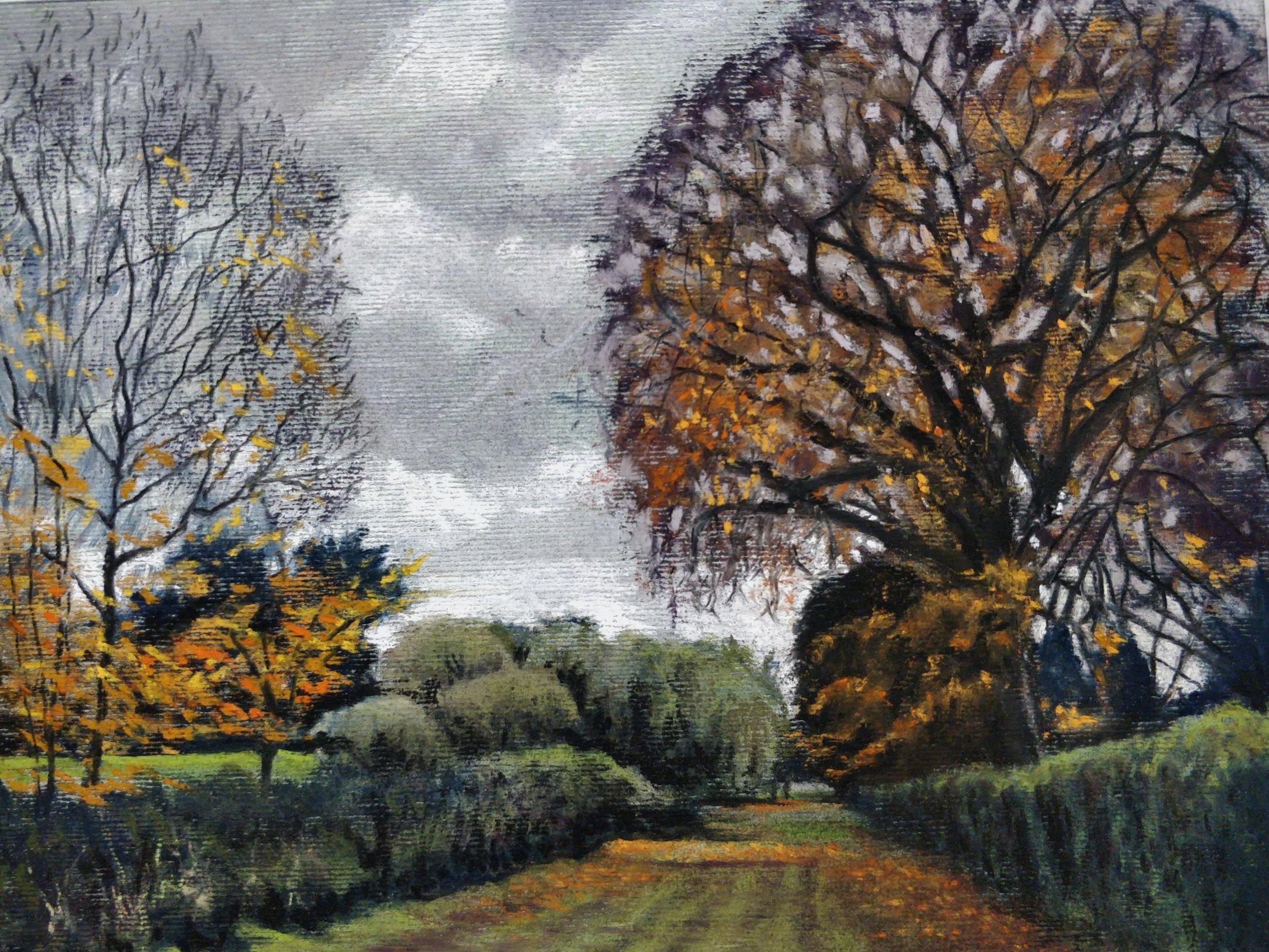 Brough Golf Course from Elloughton Road. Soft pastel on Ingres paper, 12" X 9".