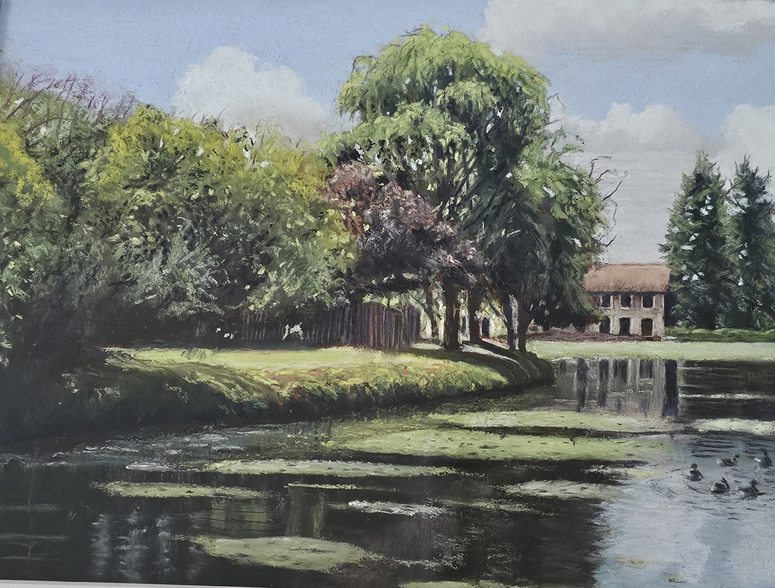 Mill Dam, Newbald. Soft pastels on Pastelmat, 12" x 9", £165 framed.