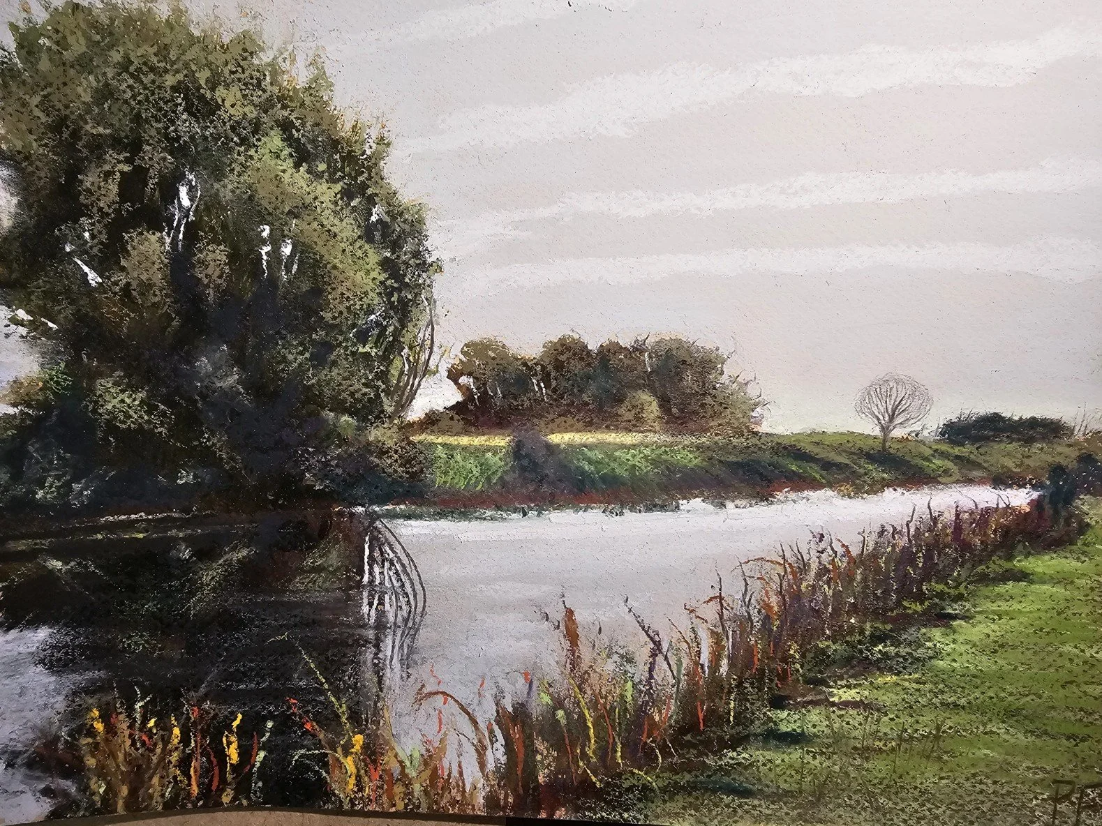 Quiet Day on the Hull. Soft pastels on Murano textured paper, 12" x 9", £165 framed.