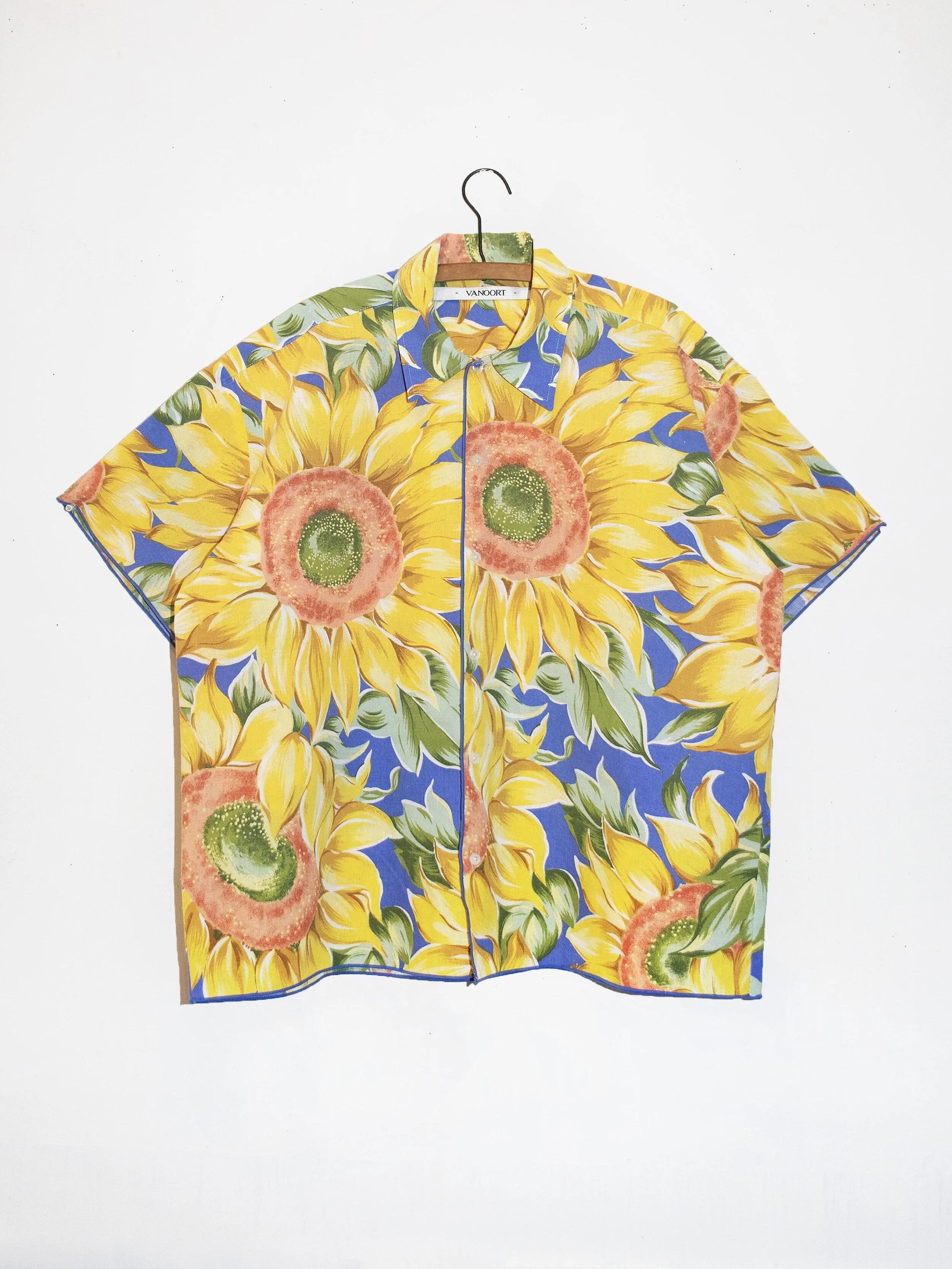 Sunflower Print Short Sleeve Button Up 