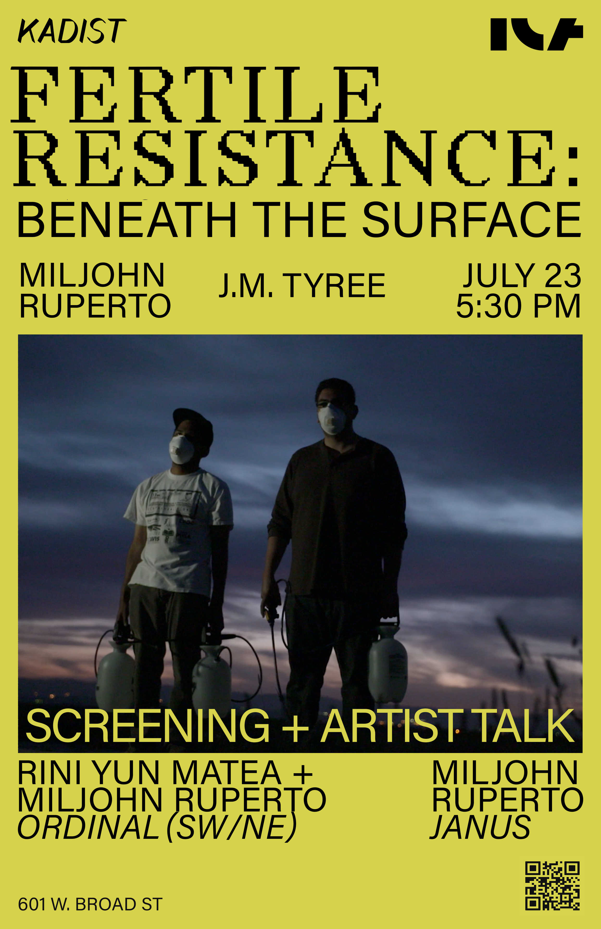 Poster, programming Ferttile Resistance: Beneath the Surface, screening + artist talk
