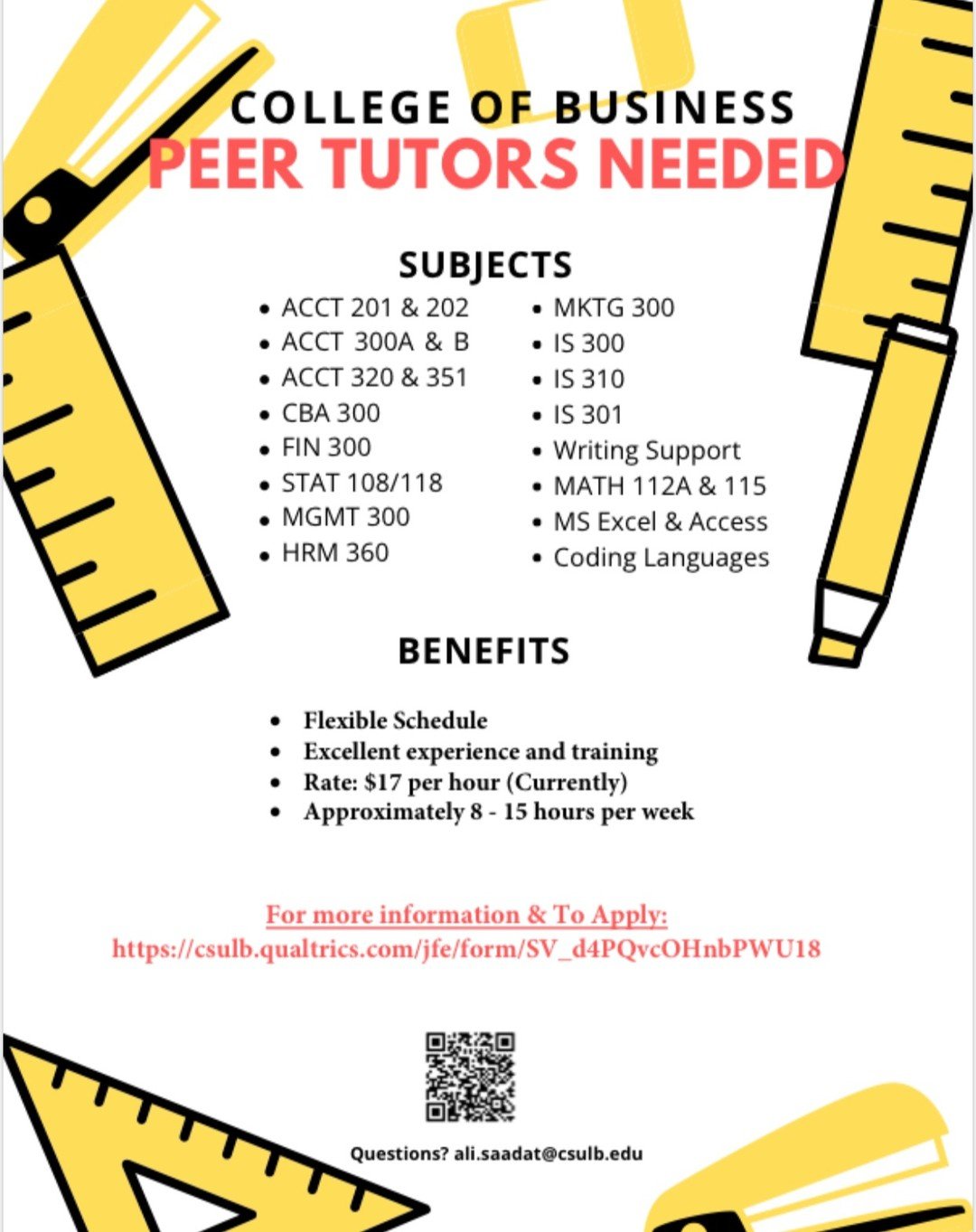 Tutoring Job Opportunity!!! ✏📐

This is a great opportunity if you are looking for a job on campus! Please sign-up ASAP! 

Let us know if you have any questions, or you can email Ali at ali.saadat@csulb.edu!
