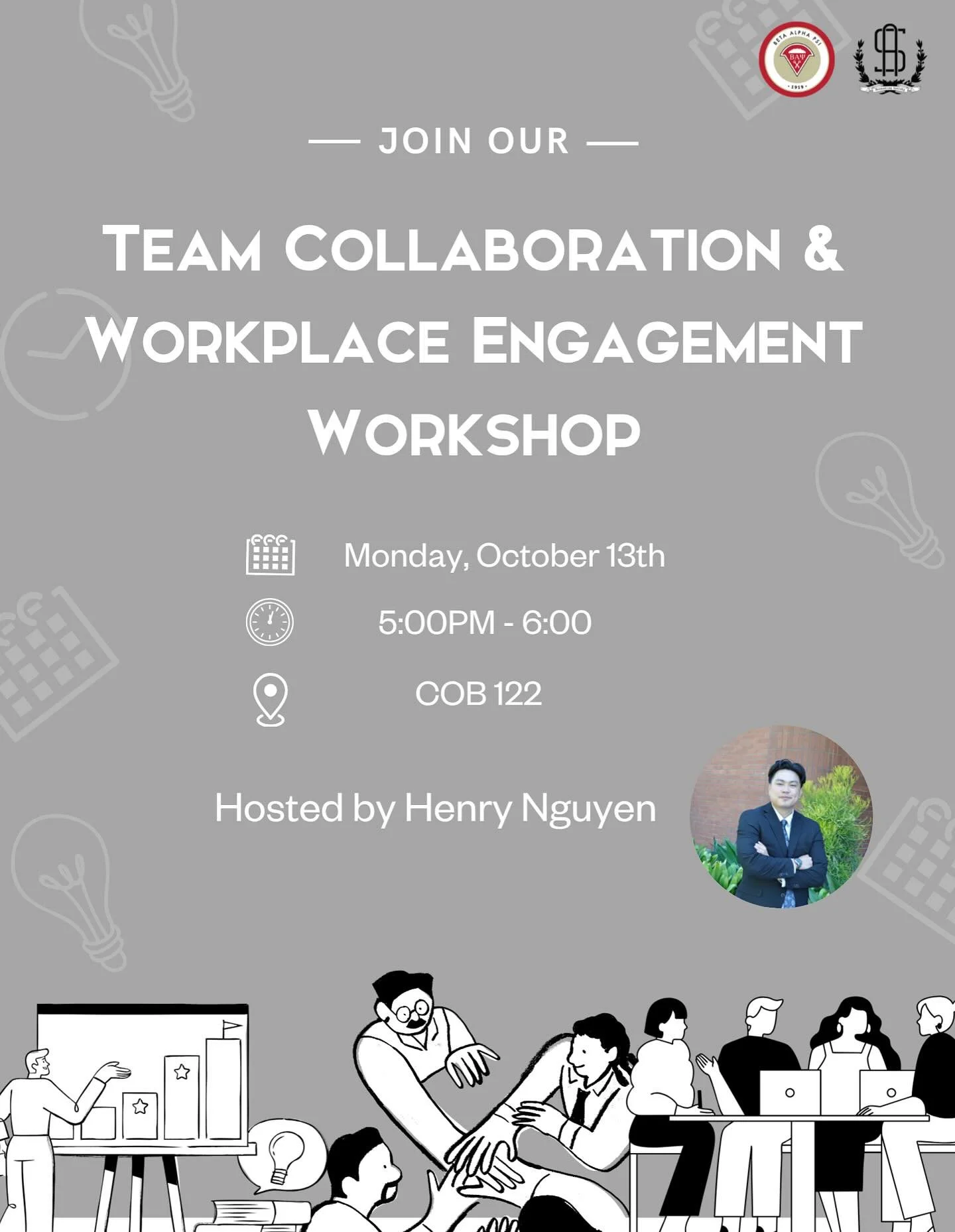 We're excited to announce that our very own treasurer, Henry Nguyen, will be hosting his own workshop! Come and practice your own collaboration skills with a game at the end, with the winner earning a prize! We hope you can make it and come and suppo