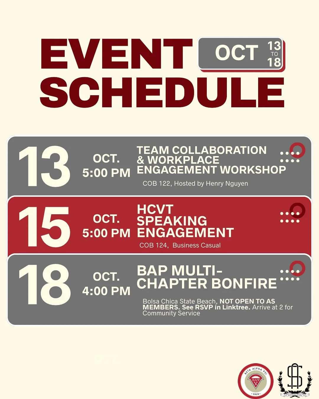 See the events for this upcoming week! Which event are you most excited for??