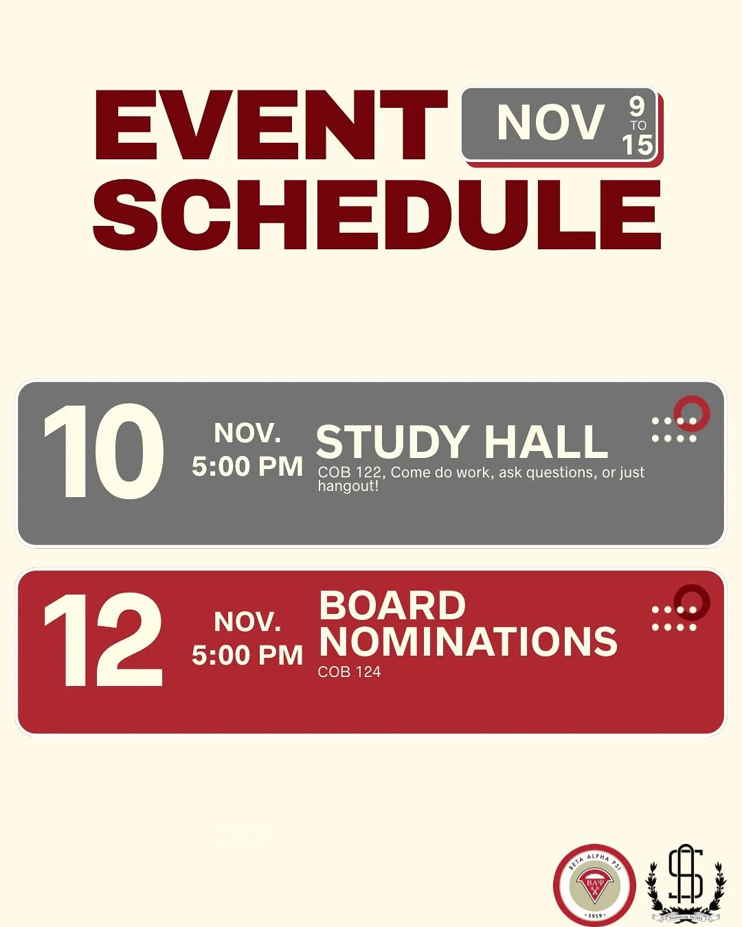 See this week's upcoming events! 

No speaking engagements or workshops this week, but join us for study hall, or if interested in board attend our board nominations!