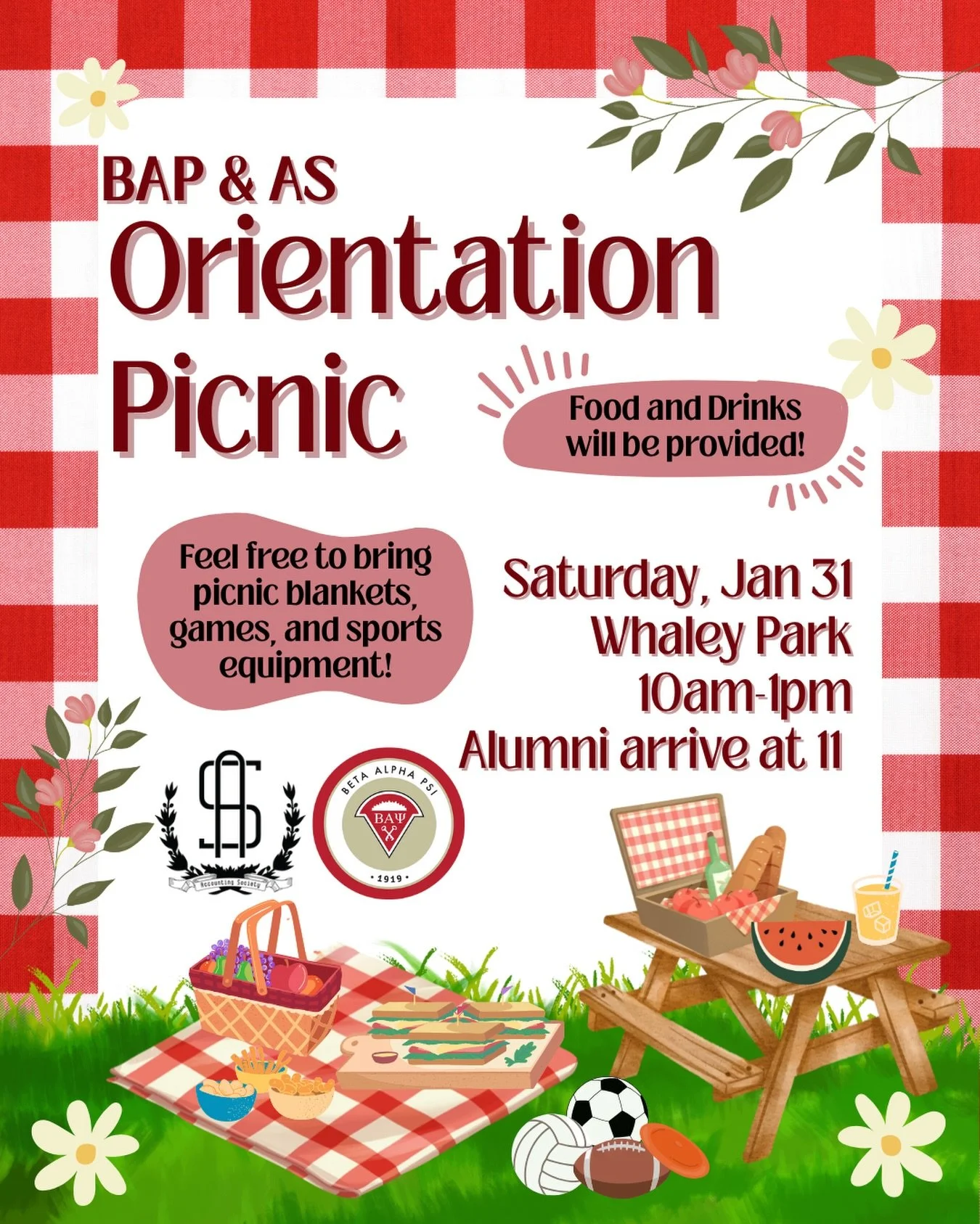 Kick off the semester with BAP&amp;AS at our Orientation Picnic! 

Join us this Saturday from 10:00AM to 1:00PM at Whaley Park for an enjoyable morning of great food, outdoor activities, and community building. Connect with fellow members, take part 