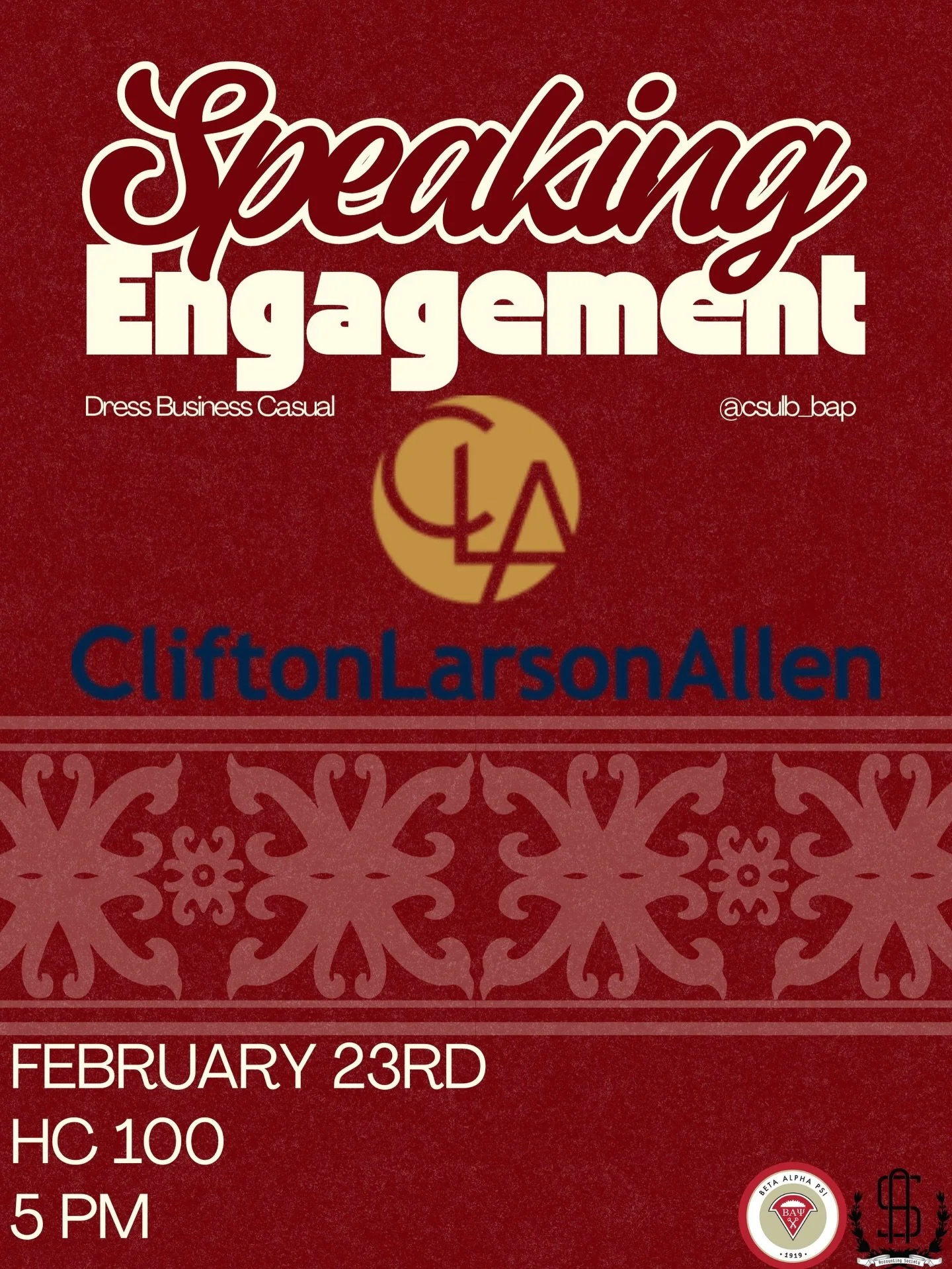 Join us for CLA&rsquo;s Speaking Engagement tomorrow, February 23rd at 5PM in HC 100! 

Take advantage of this opportunity to meet CLA professionals, learn about the work they do across their service lines, and explore internship and early career pat